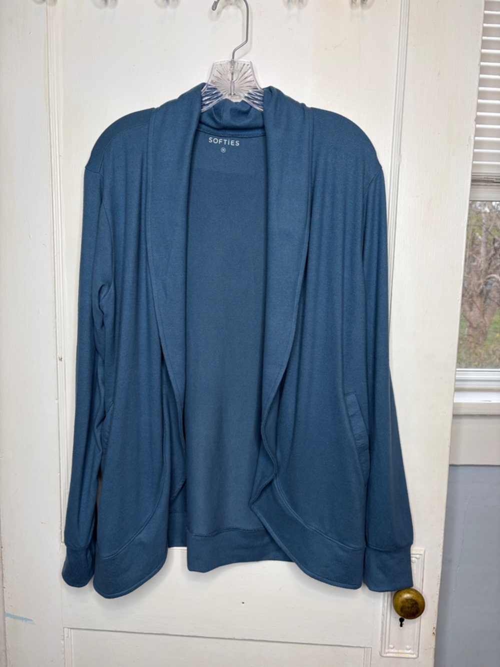 Softies Spring Lake Blue Cardigan Sz Medium Comfy Cozy Casual Thumb Holes